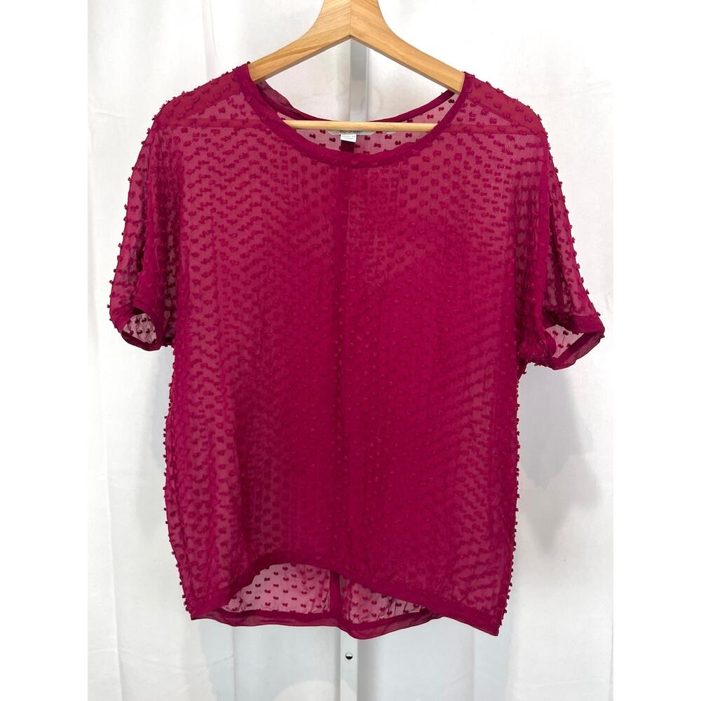 BODEN Sheer Silk Textured Swiss Dot Top Short Sleeve Blouse Dark Pink UK 8 US 4